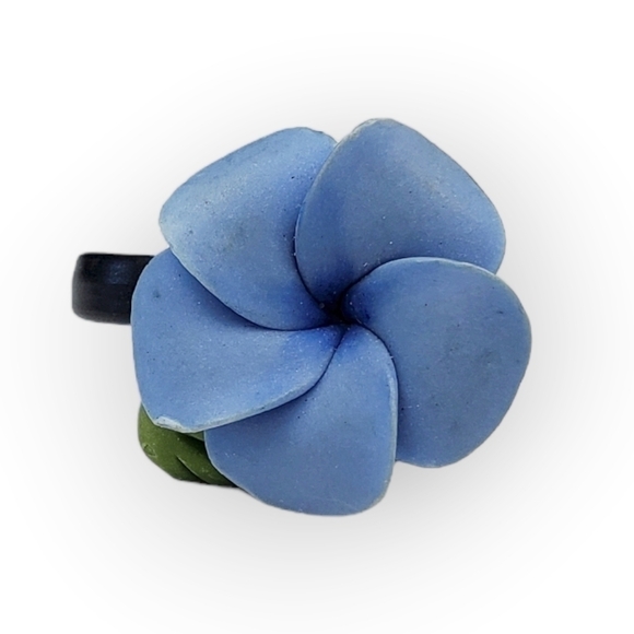 Blue Flower Resin Ring Dimensional Retro Flexible Cocktail Floral Wrap Size 5 - Picture 1 of 7